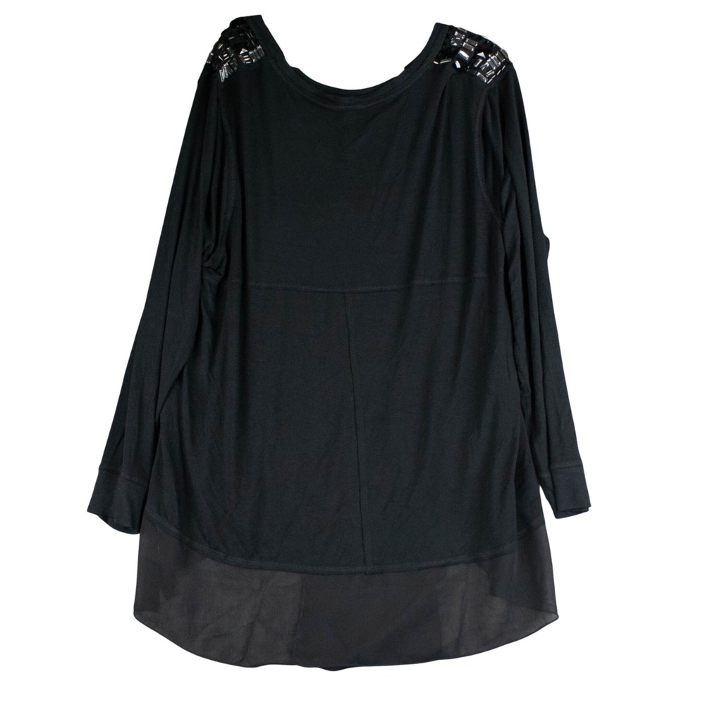 Melissa McCarthy Seven7 Black Long Sleeve Tunic with Shoulder Embellishments
